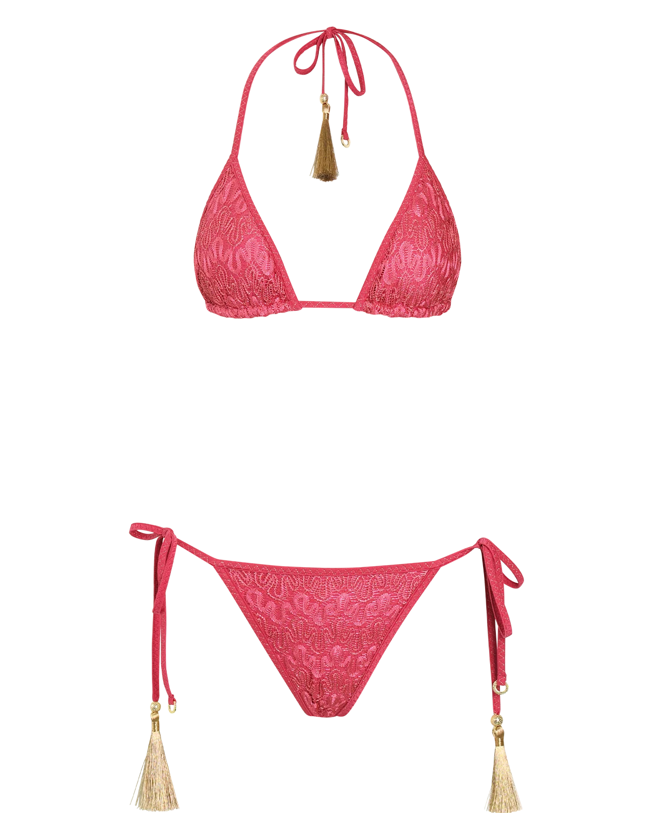 Różowy komplet bikini ze złotymi detalami - Image #3