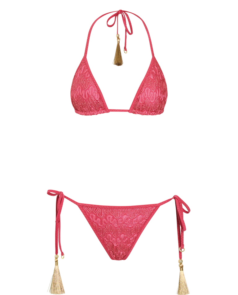 Różowy komplet bikini ze złotymi detalami - Image #3