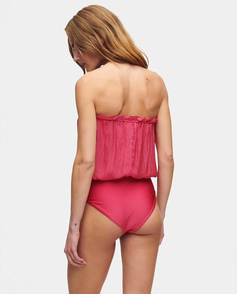 Różowy strój kąpielowy z jedwabną górą - Image #3