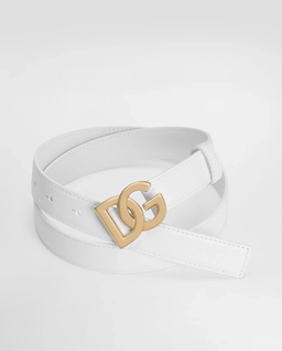 Biały skórzany pasek z logo - Image #1