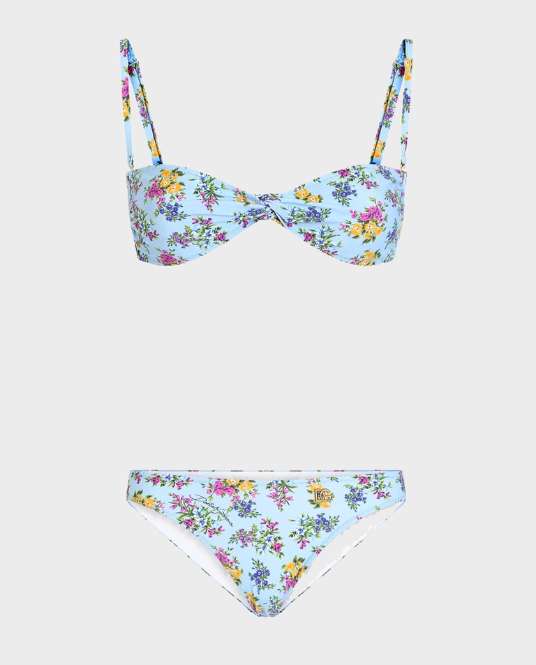 Błękitny komplet bikini w kwiatowy