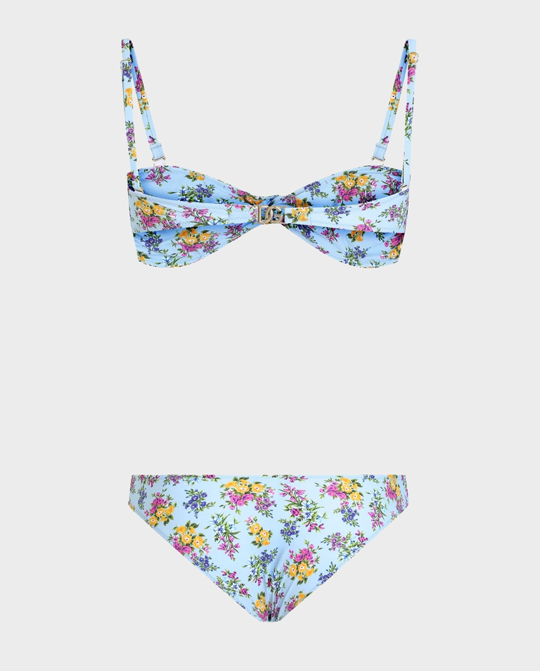 Błękitny komplet bikini w kwiatowy