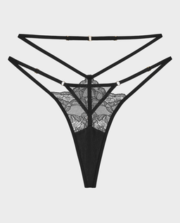 Czarne stringi z koronką Pure Straps - Image #0