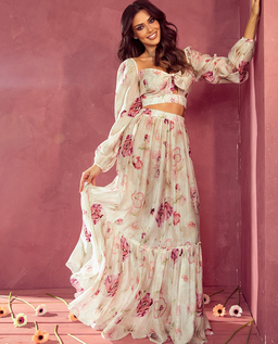 Krótki top z printem Fiore Nude - Image #1