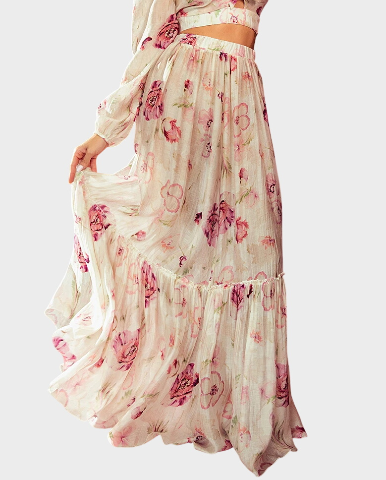 Maxi spódnica z printem Fiore Nude - Image #0