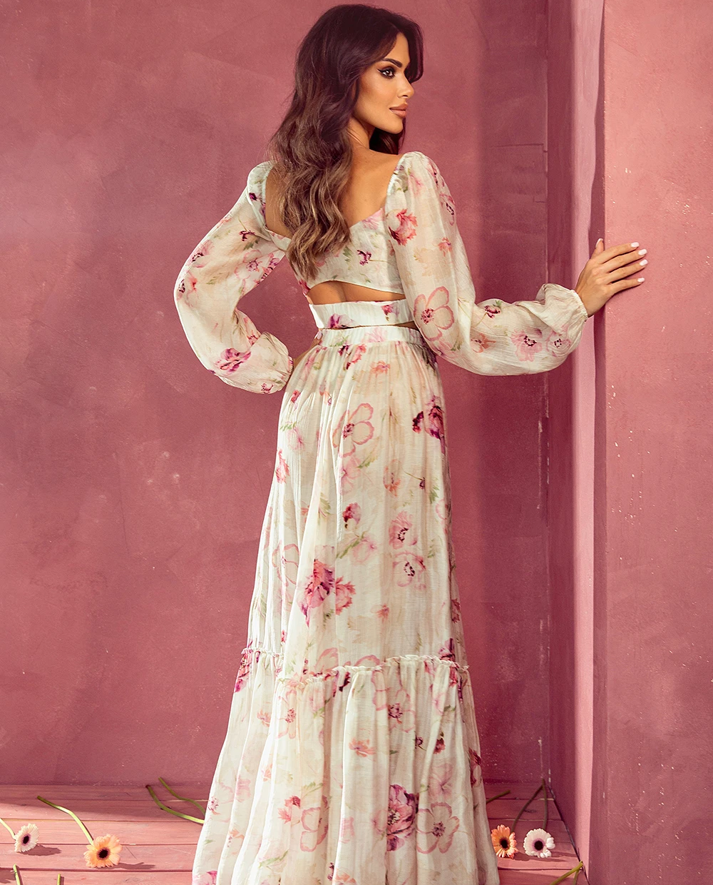 Maxi spódnica z printem Fiore Nude - Image #1