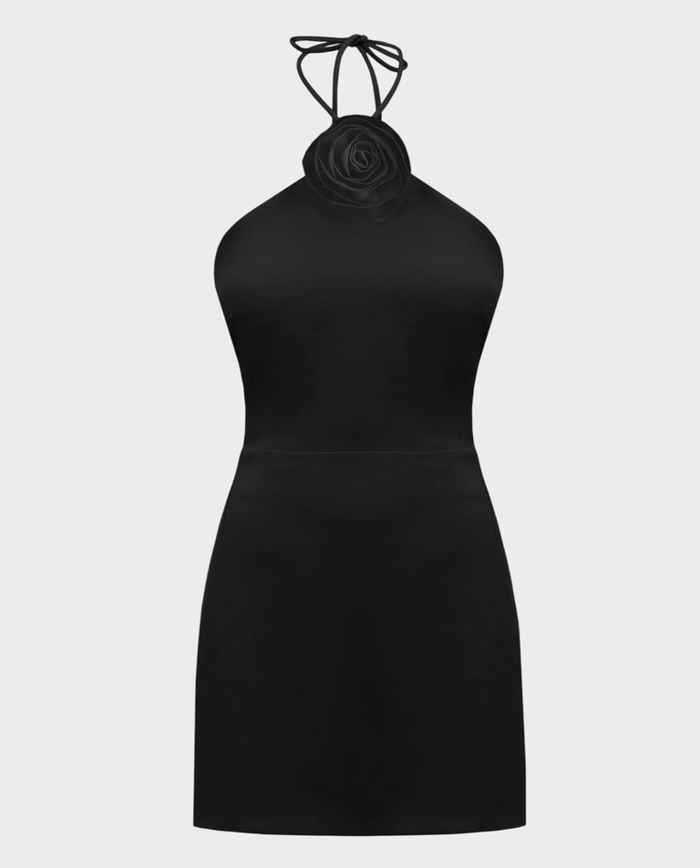 Czarna sukienka mini z różą