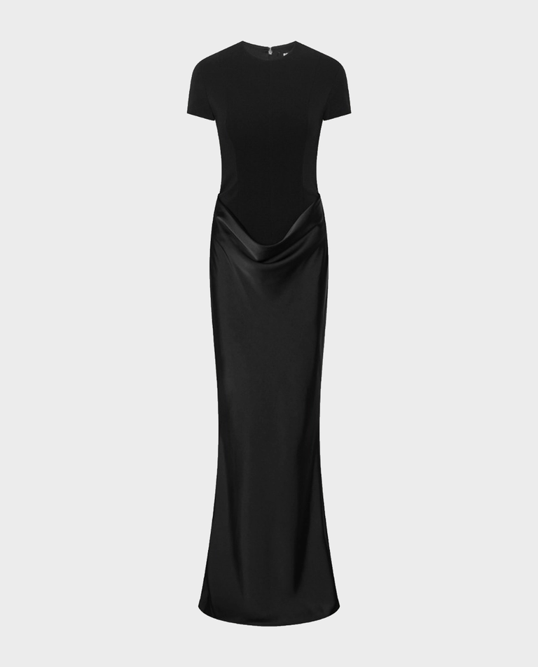 Czarna drapowana sukienka maxi
