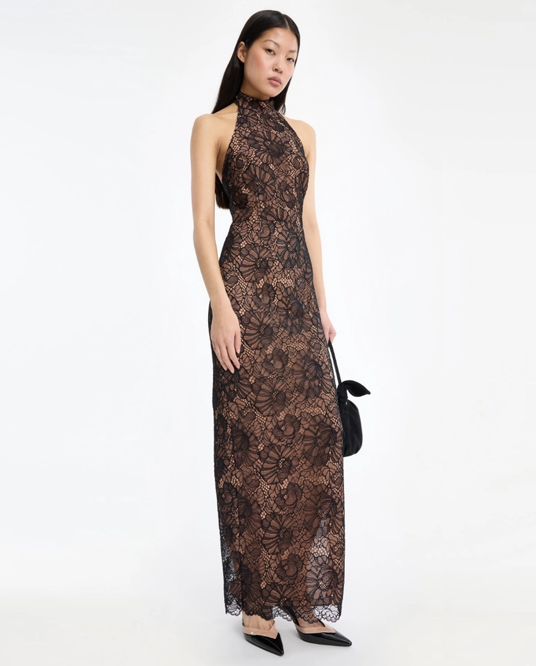 Czarna koronkowa sukienka maxi - Image #3