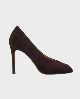 Brązowe czółenka peep toe z zamszu Maeve - Image #0