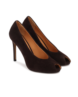 Brązowe czółenka peep toe z zamszu Maeve - Image #2