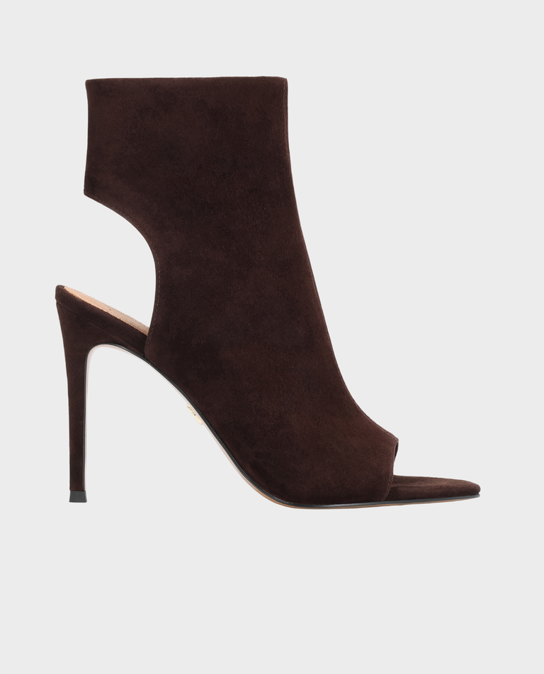 Ciemnobrązowe botki peep toe na smukłej szpilce Odella