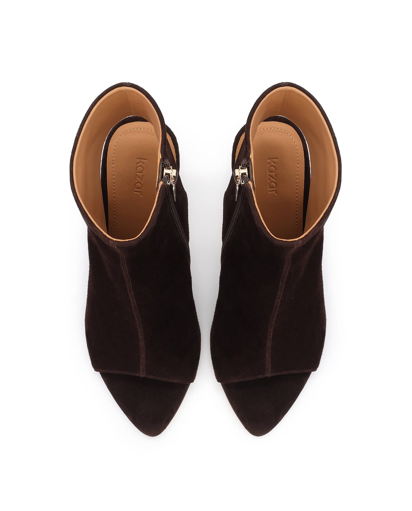 Ciemnobrązowe botki peep toe na smukłej szpilce Odella - Image #4