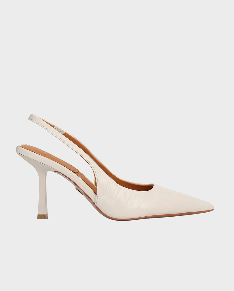 Czółenka slingback ze skóry naturalnej w odcieniu złamanej bieli Salt