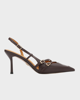 Brązowe czółenka slingback z paskami Ysabel - Image #0
