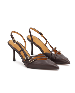 Brązowe czółenka slingback z paskami Ysabel - Image #2
