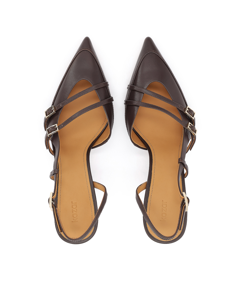 Brązowe czółenka slingback z paskami Ysabel - Image #4