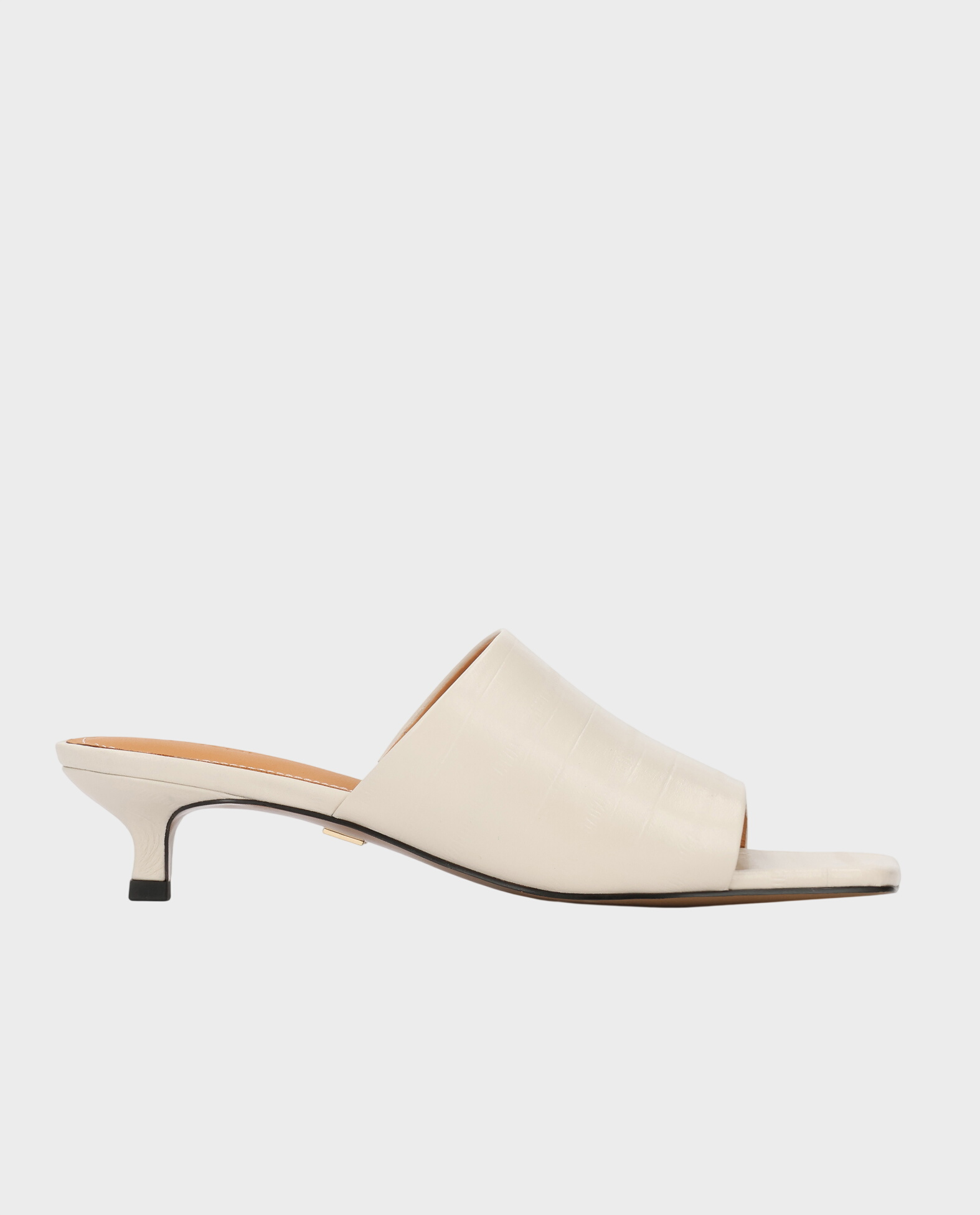 Klapki z tłoczonej skóry na obcasie kitten heels Tamera - Image #0