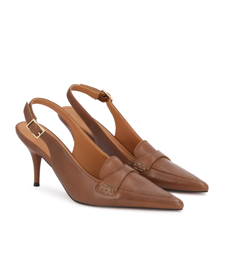 Brązowe skórzane czółenka slingback Padia - Image #2