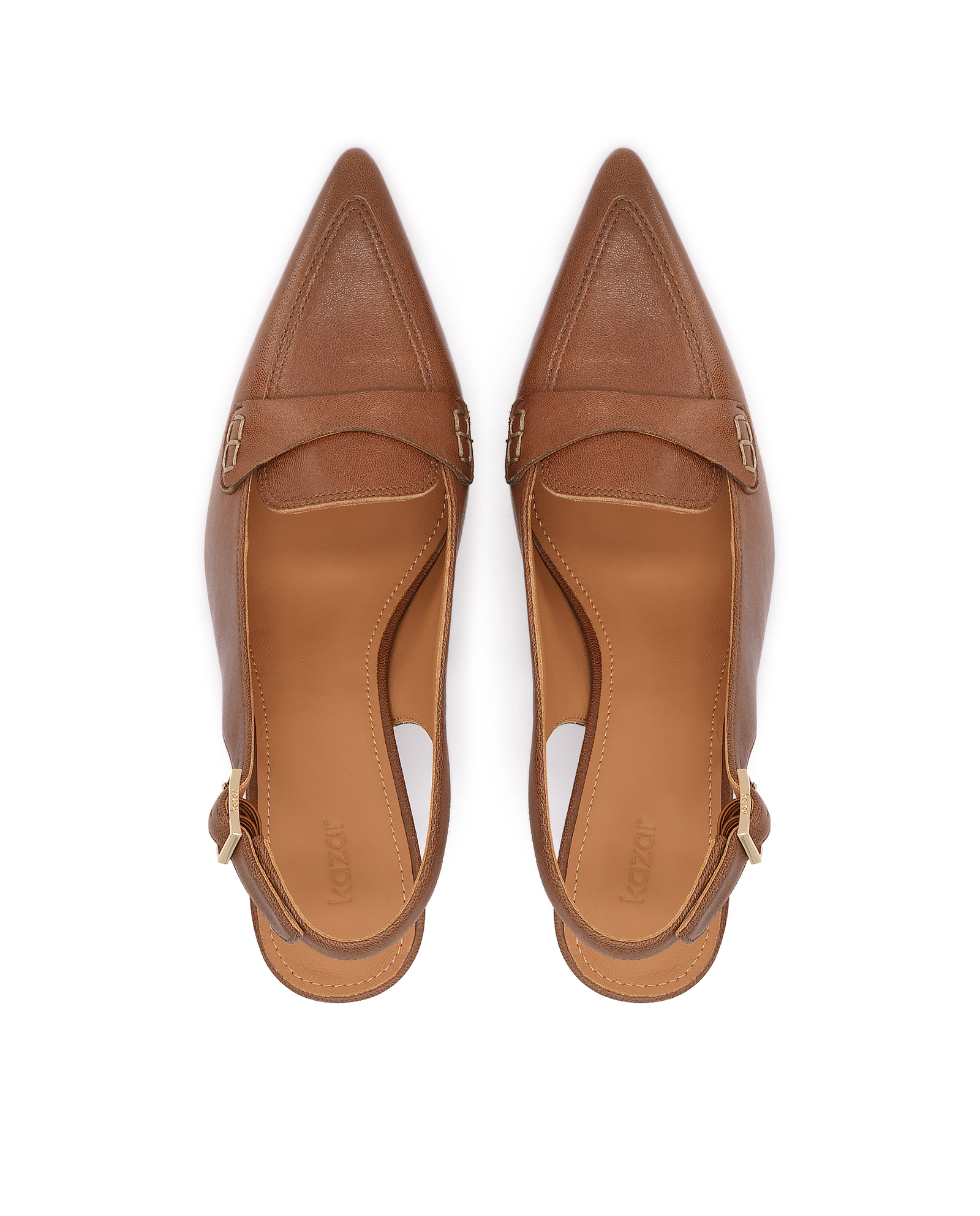 Brązowe skórzane czółenka slingback Padia - Image #4
