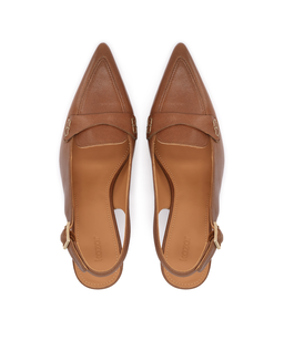 Brązowe skórzane czółenka slingback Padia - Image #4