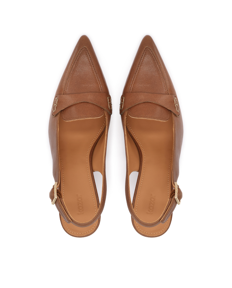 Brązowe skórzane czółenka slingback Padia - Image #4