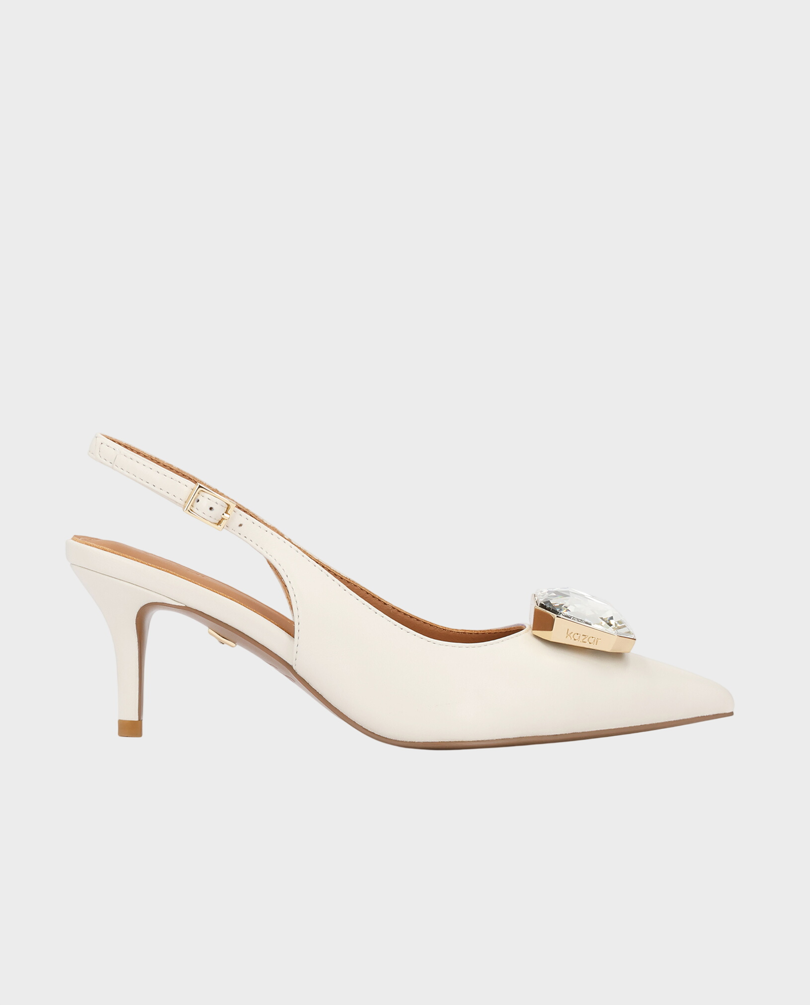 Kremowe ślubne czółenka slingback z dużą biżuteryjną ozdobą Sheri - Image #0