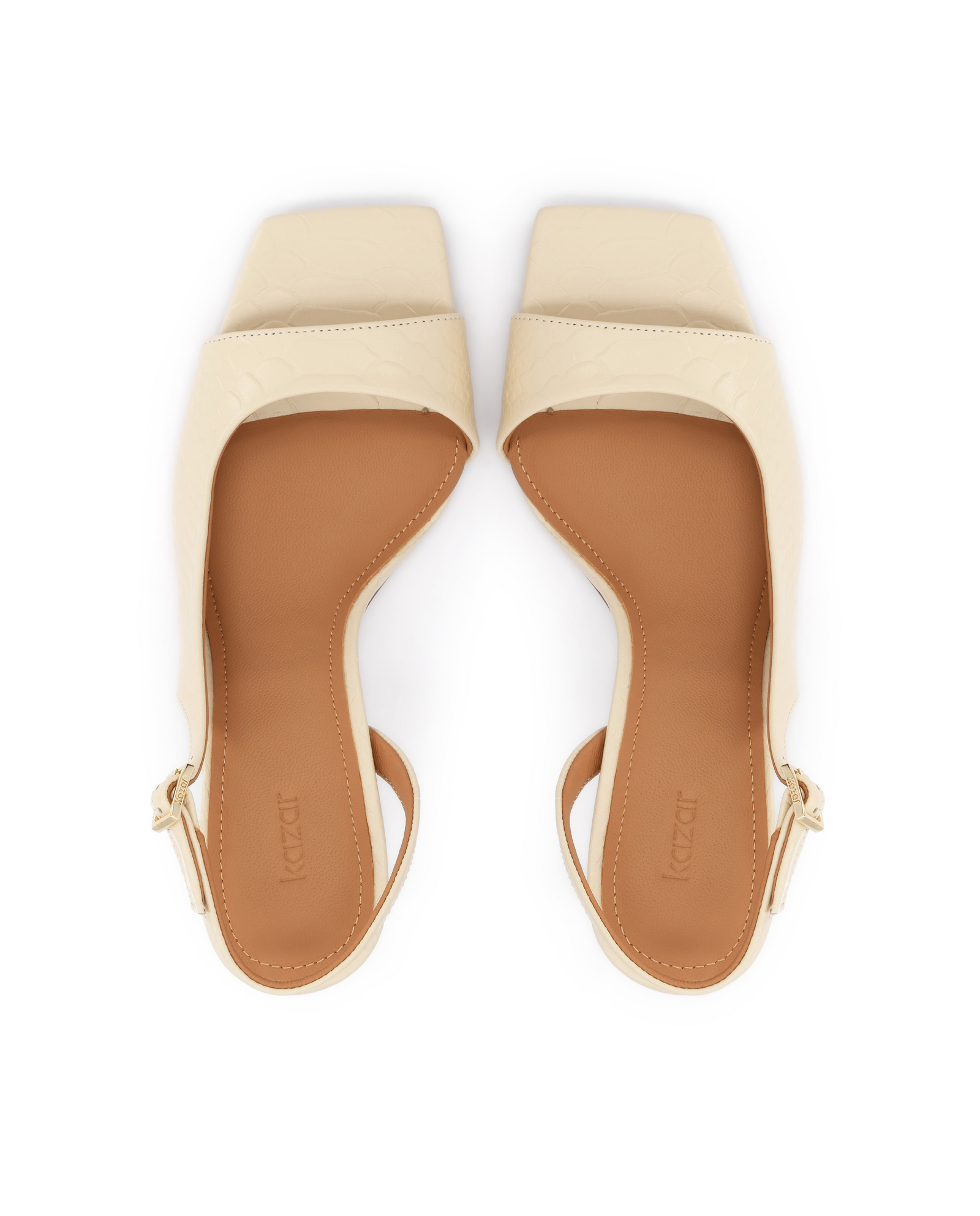 Kremowe sandały slingback z tłoczonej skóry o subtelnym połysku Silane - Image #3