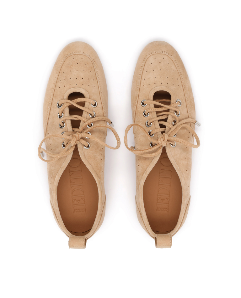 Zamszowe półbuty sznurowane z perforacjami Fran - Image #3