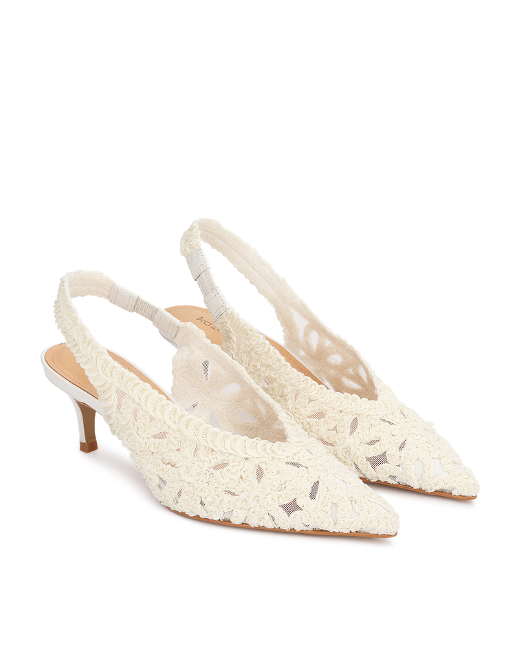 Ślubne czółenka slingback z haftowaną cholewką Florina