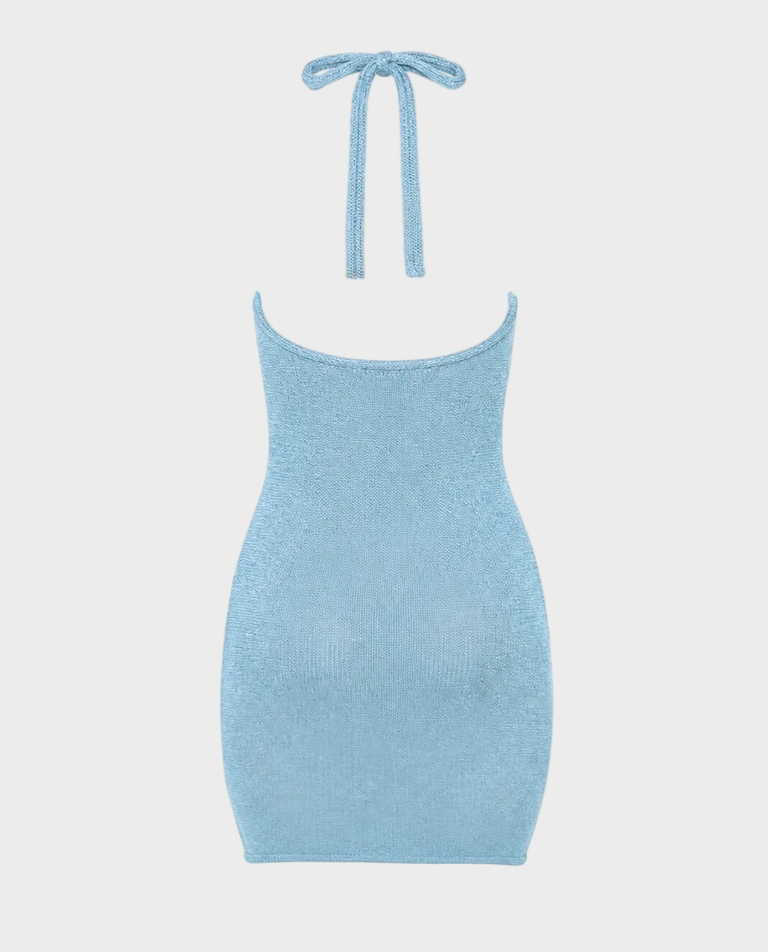 Dzianinowa mini sukienka Perle Azur - Image #2