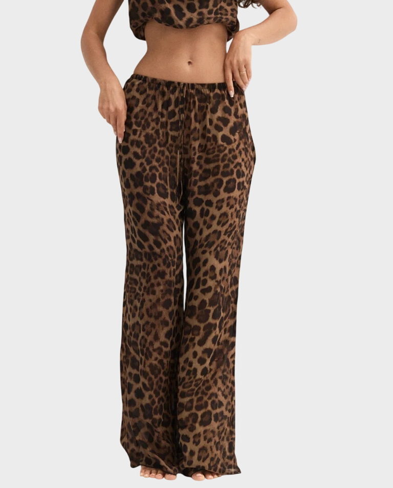 Lekkie spodnie z wiskozy Yasmine Leopard