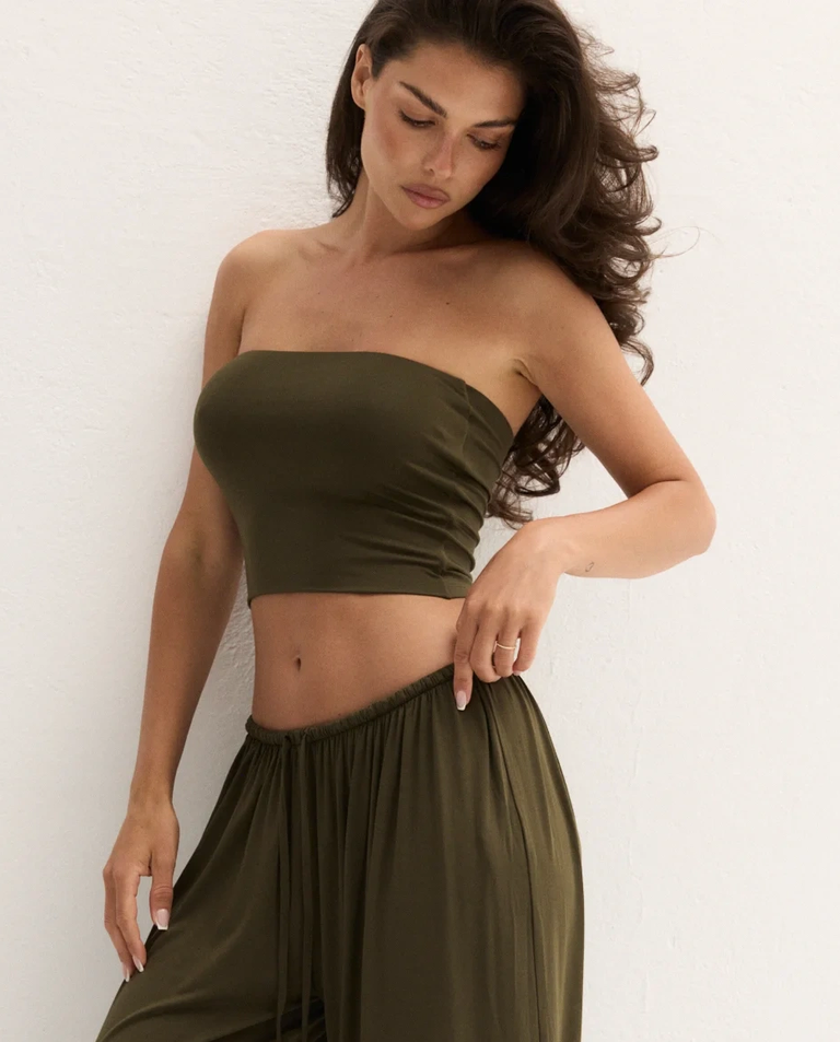 Oliwkowy top bandeau Zaha