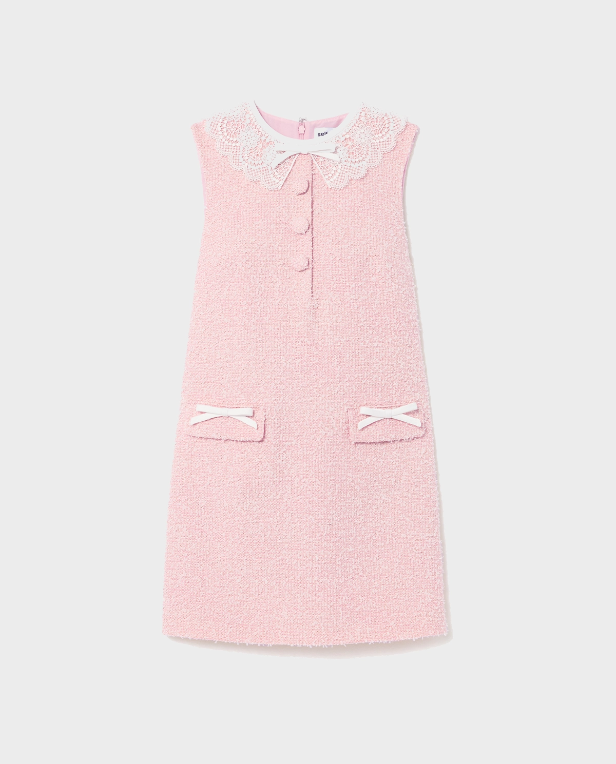 Różowa sukienka mini z koronkowym kołnierzykiem - Image #0