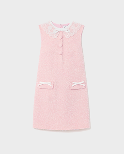 Różowa sukienka mini z koronkowym kołnierzykiem - Image #0