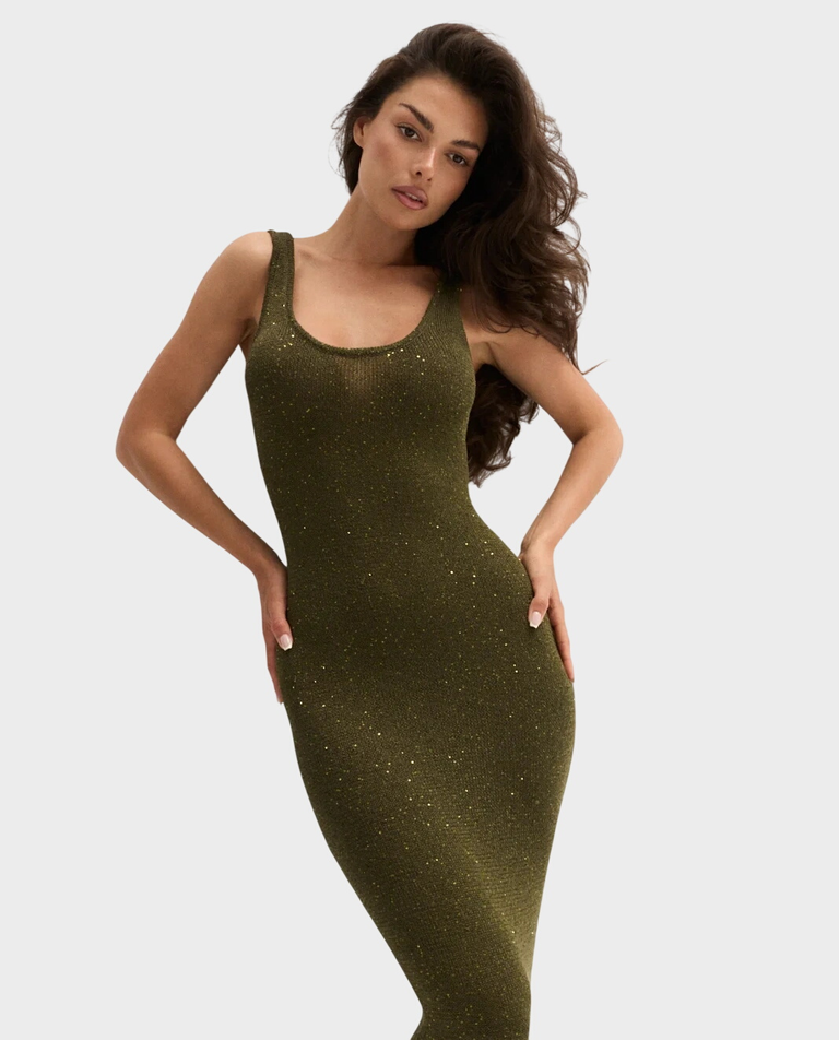 Długa dzianinowa sukienka Celestine Olive
