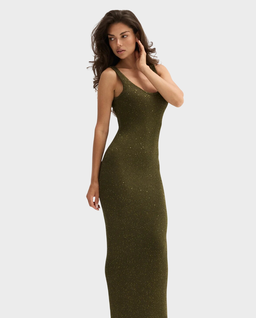 Długa dzianinowa sukienka Celestine Olive - Image #3