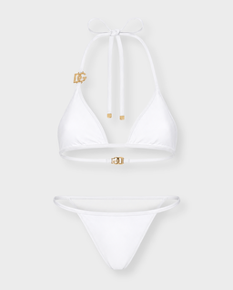 Biały komplet bikini ze złotymi dodatkami - Image #0
