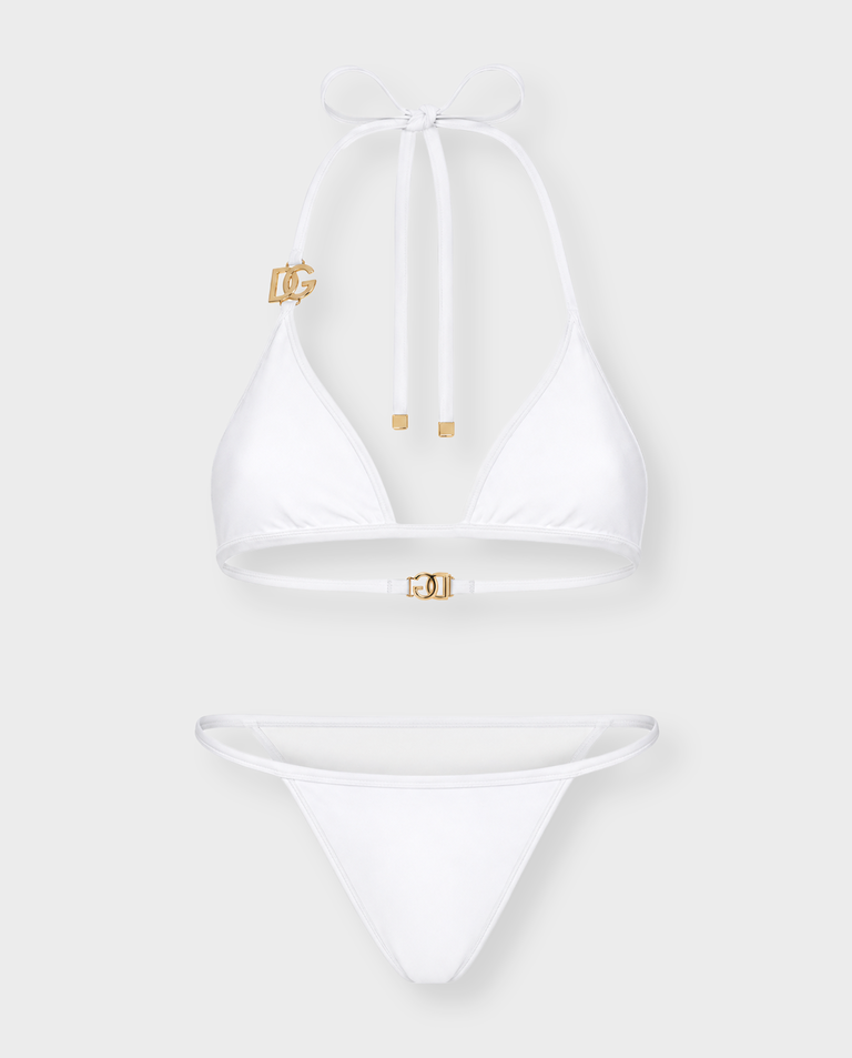 Biały komplet bikini ze złotymi dodatkami