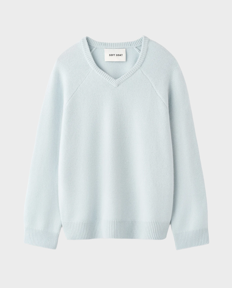 Kaszmirowy błękitny sweter oversize