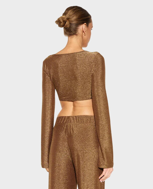 Błyszczący crop top z długim rękawem