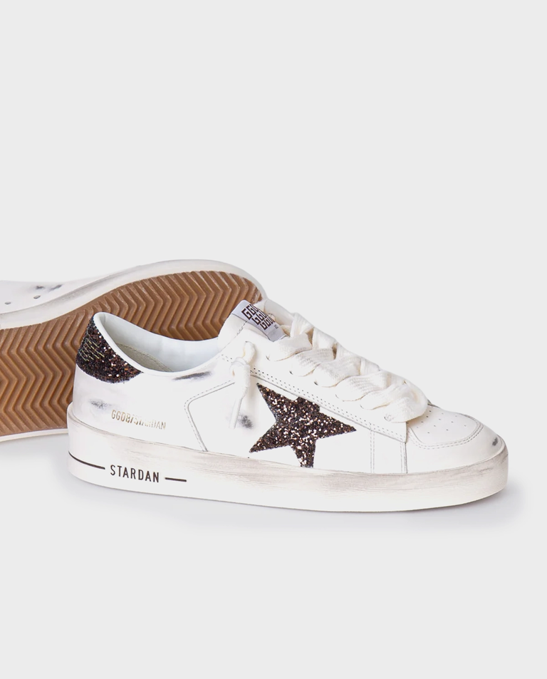 Skórzane sneakersy Stardan z brokatową gwiazdą