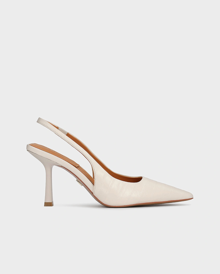 Czółenka slingback ze skóry naturalnej w odcieniu złamanej bieli Salt