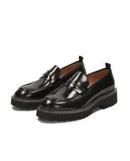 Czarne loafersy przeszywane białą nicią KS BLADEN - Image #5