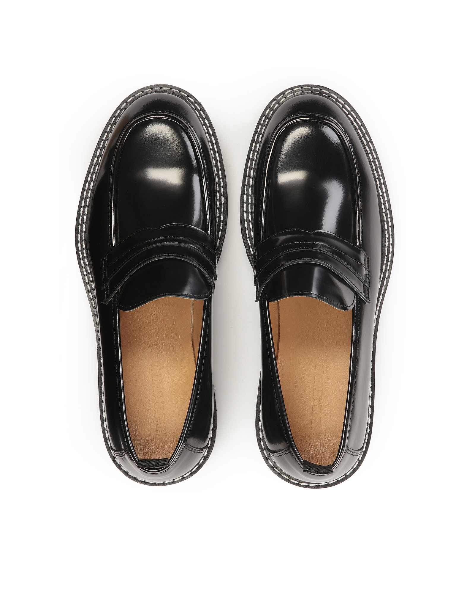 Czarne loafersy przeszywane białą nicią KS BLADEN - Image #7