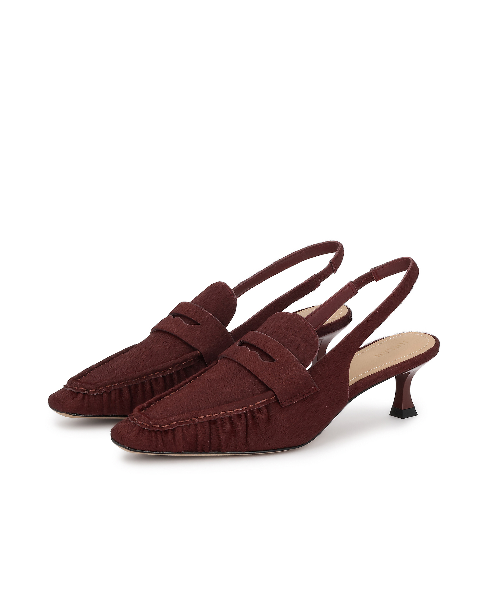 Bordowe czółenka slingback z włosiem KS MOULIN - Image #3