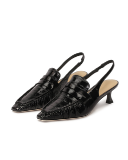 Czarne czółenka z otwartą piętą na obcasie typu slingback MOULIN - Image #4