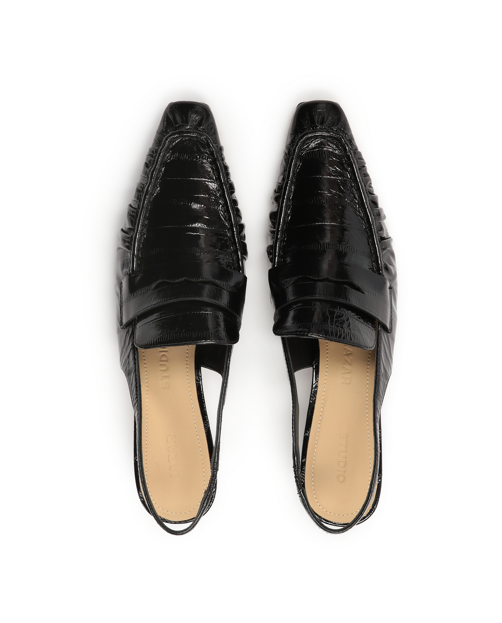 Czarne czółenka z otwartą piętą na obcasie typu slingback MOULIN - Image #6