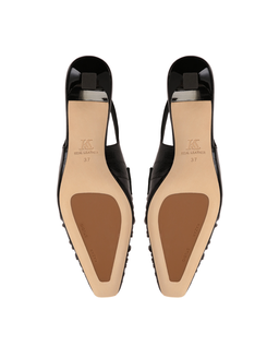 Czarne czółenka z otwartą piętą na obcasie typu slingback MOULIN - Image #7
