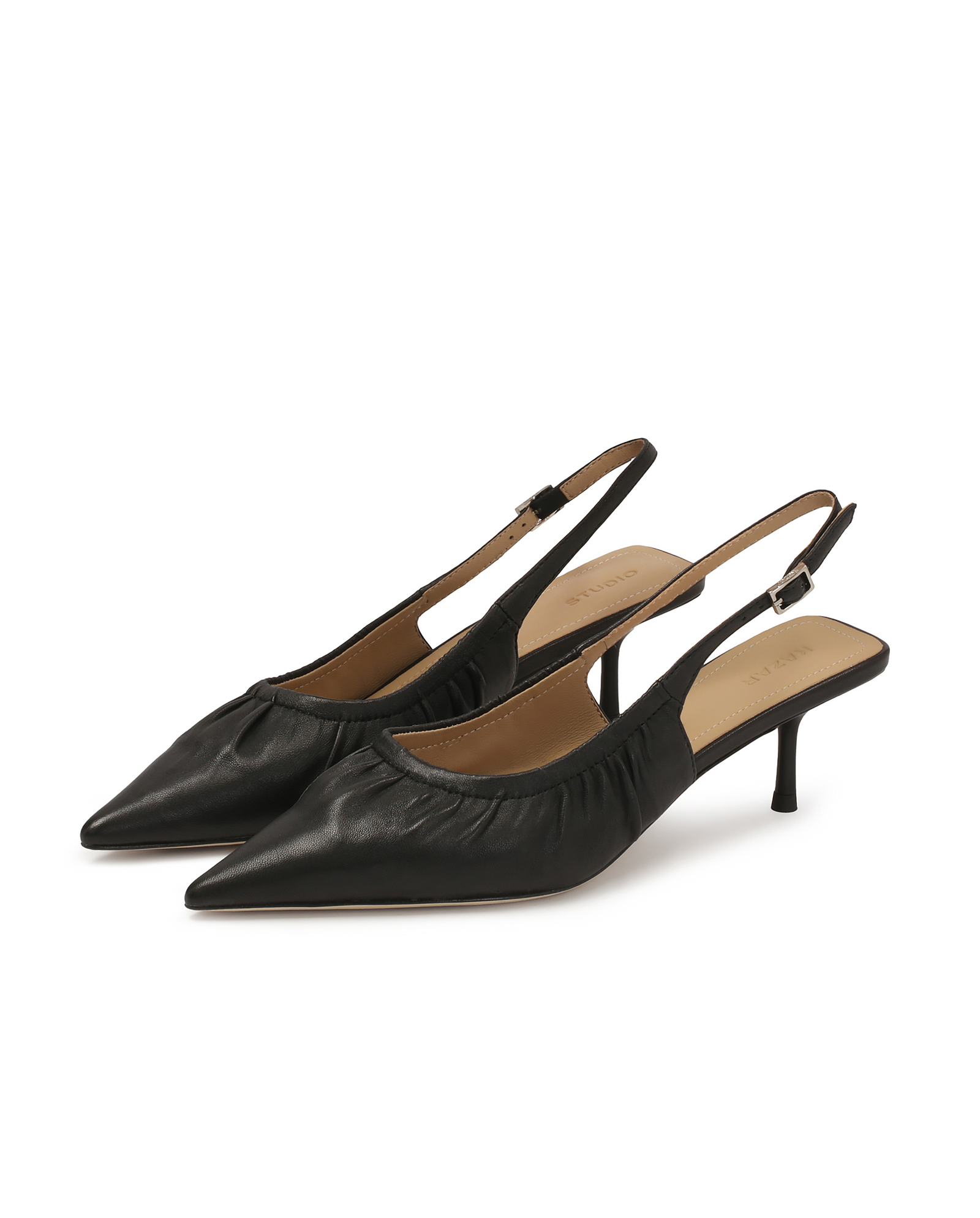 Czarne czółenka slingback z marszczoną cholewką KS SELENE - Image #3